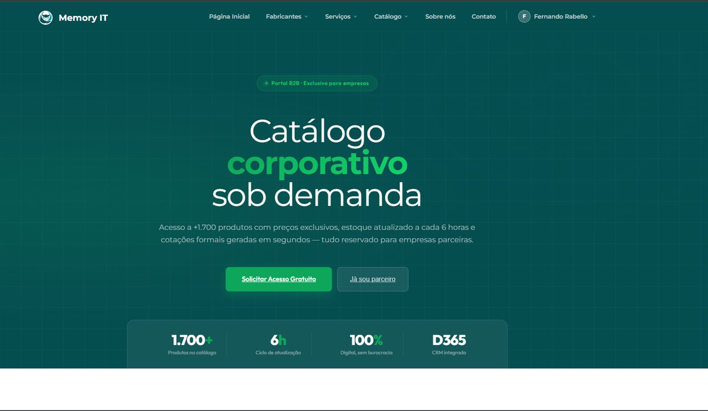 Tela inicial da plataforma da Memory, com o botão de solicitar acesso e os números do catálogo