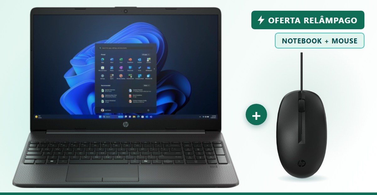 Notebook HP 250R G9 e mouse HP com fio